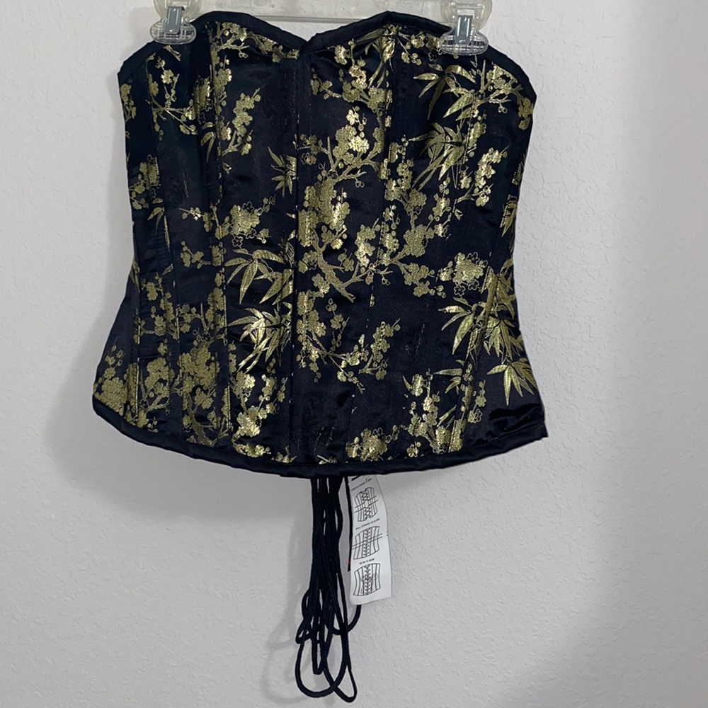 Burlesk Black & Gold Hook & Eye Corset -NWT